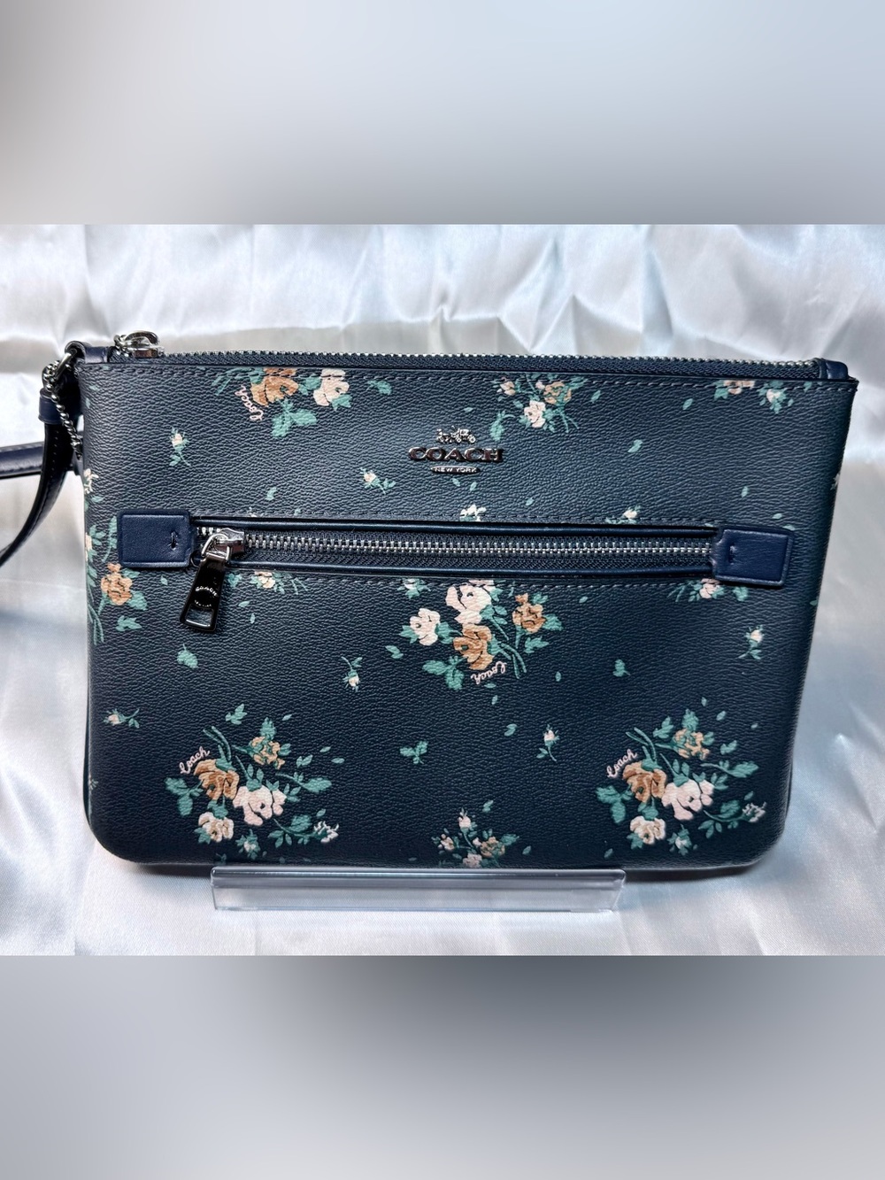Coach Navy Floral Leather Extra Large Clutch 91763